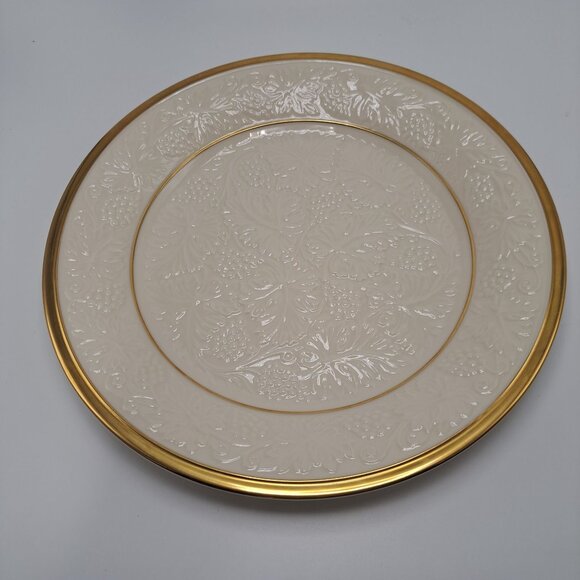 Lenox USA 24K Gold Trim Off White Embossed Grapes 12 3/4" Chop Plate Platter - Picture 2 of 12